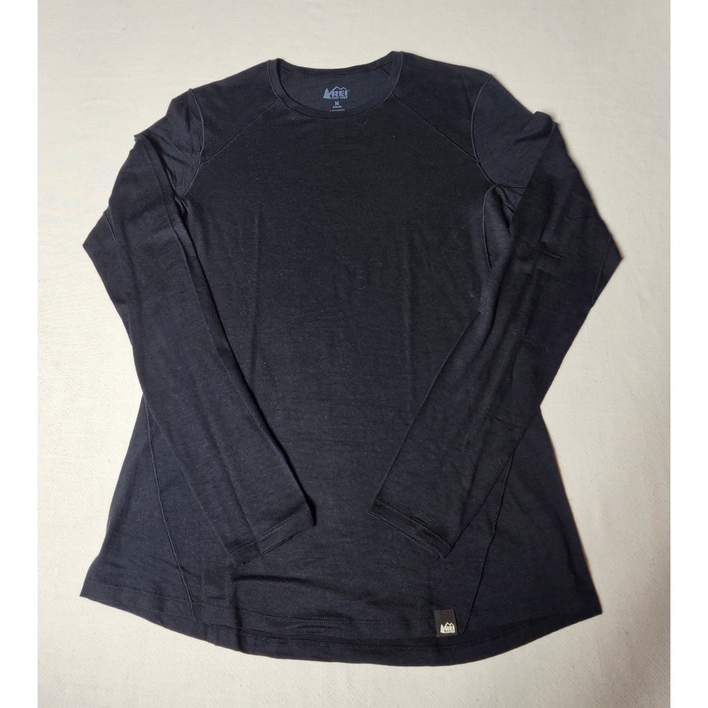 REI Co-op Womens Black 100% Merino Wool Long Sleeve Base Layer Top Size M